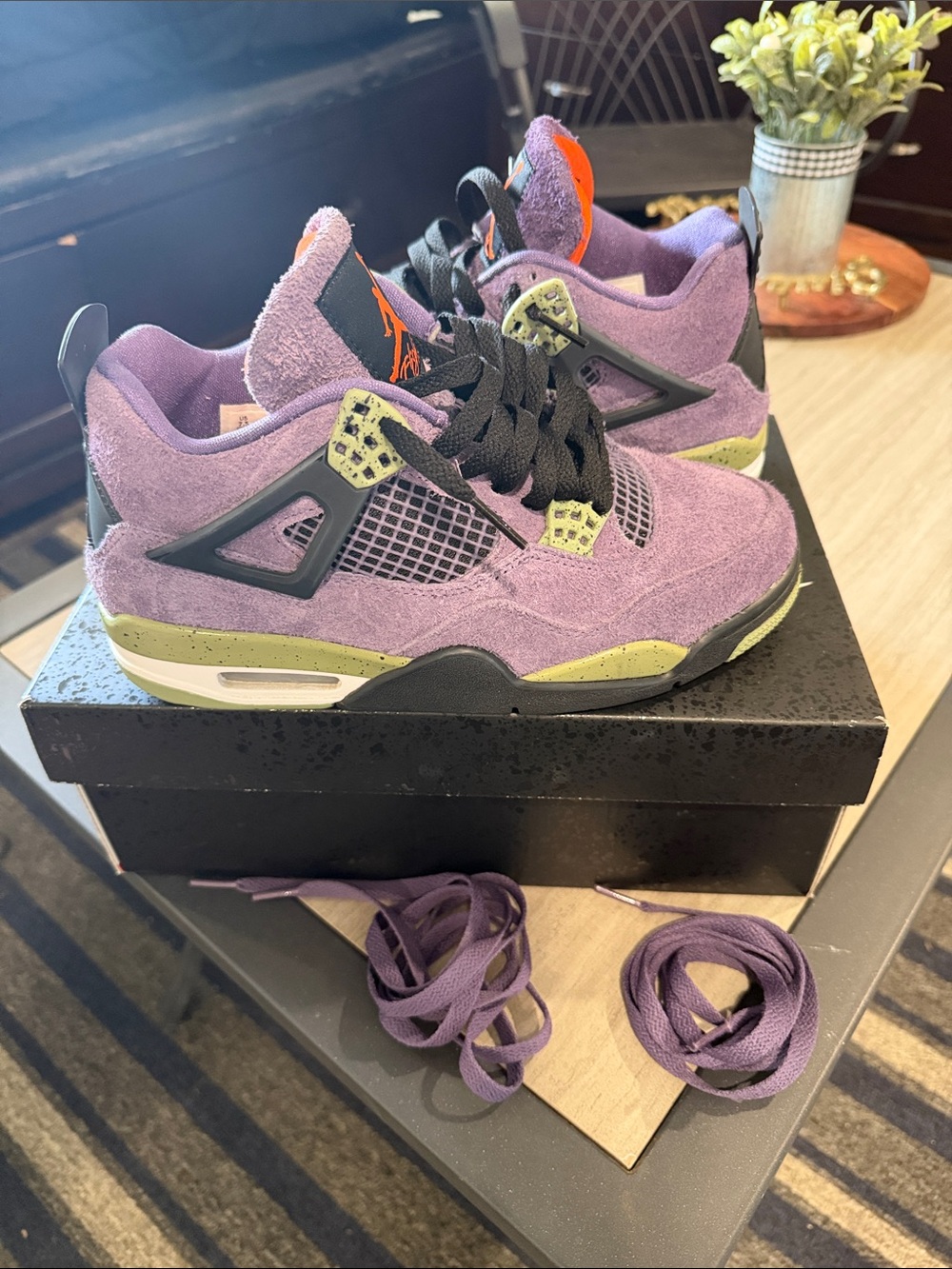 Jordan Kids Purple Suede Sneakers with Black and Olive Accents